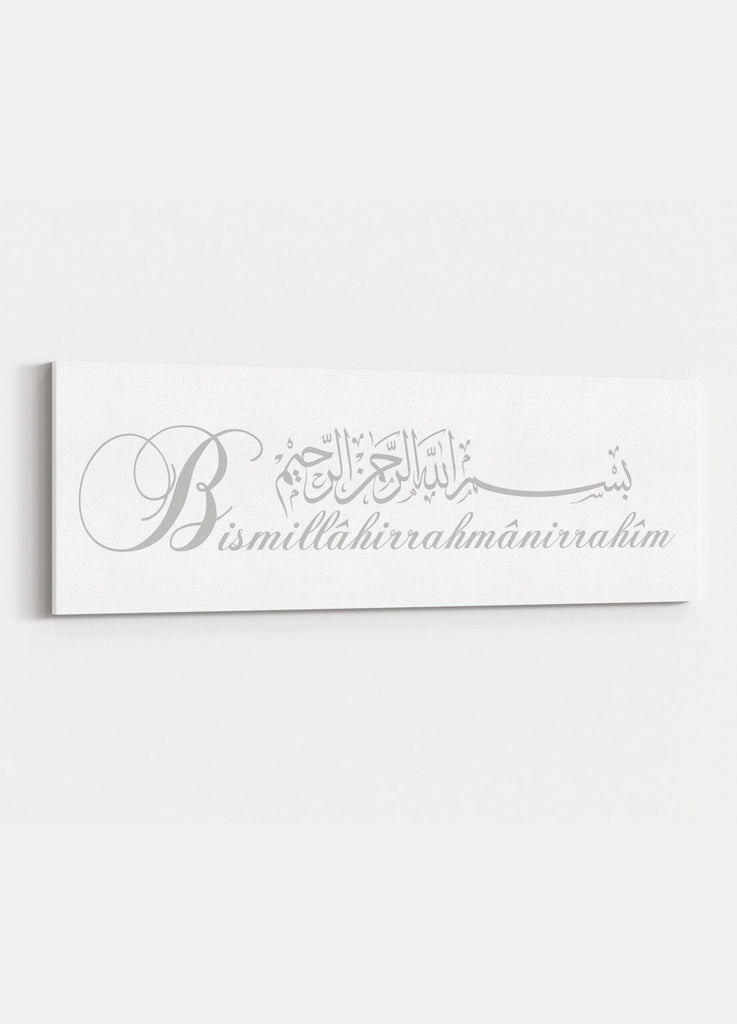 Die edle Basmalah Leinwand - Weiß / Grau - Islamic Art