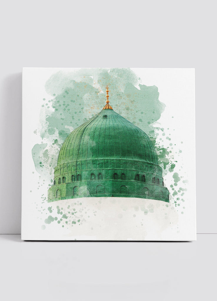 Die grüne Kuppel in Madinah Leinwand - 20cm x 20cm - Islamic Art