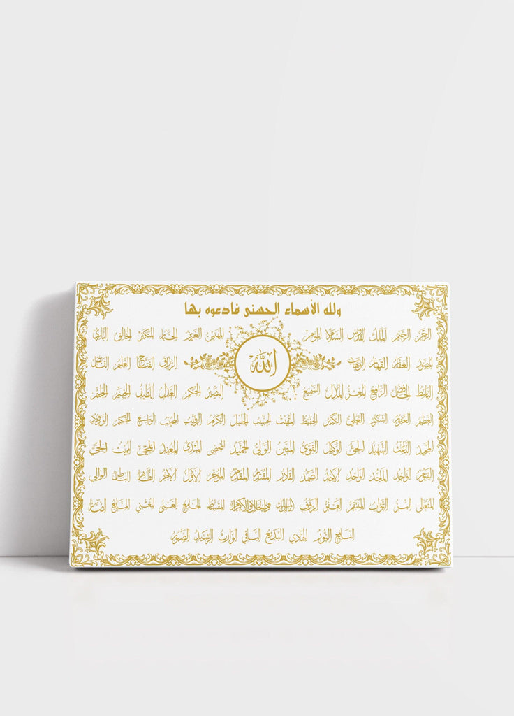Die 99 Namen von Allah Leinwand - Weiß / Gold - Islamic Art